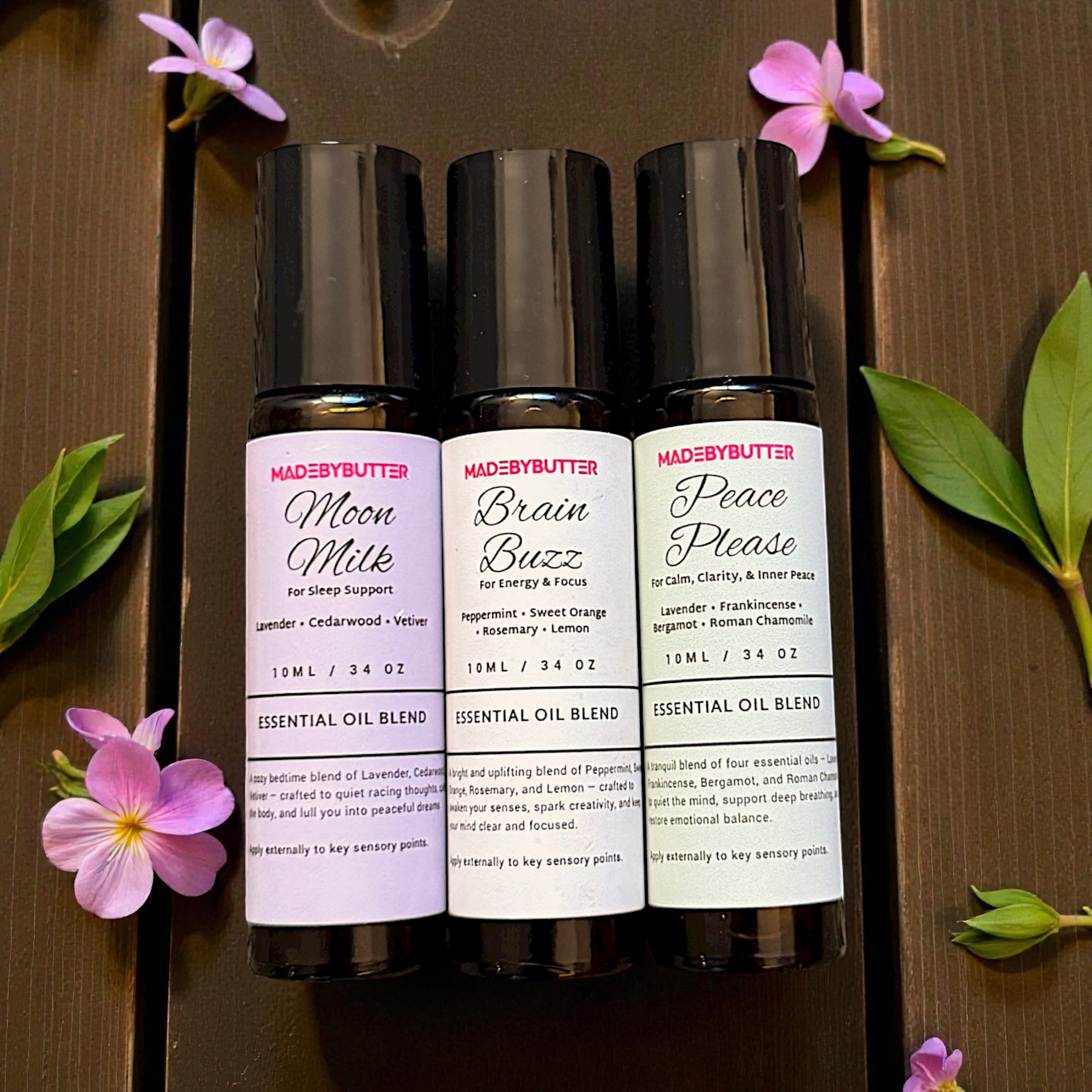 Aromatherapy Roller Set — Peace Please, Moon Milk & Brain Buzz
